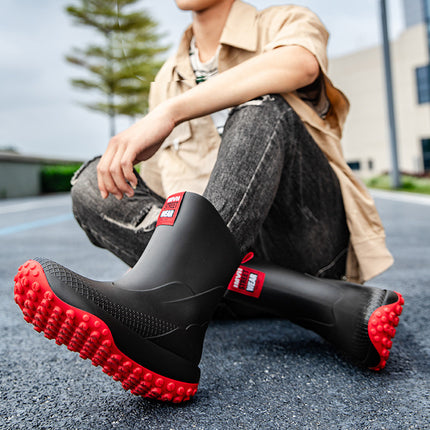 Cross-Border Export Fashion Rain Boots Men's Mid-Calf Waterproof Shoes Non-Slip Rain Boots Men's Rain Boots Fishing Shoes Water Boots Rubber Shoes