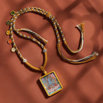 Thangka Xizang Hand Rope Hand-woven Ethnic Style Bracelet Five-way God of Wealth Green Mother Wen Zhu Thangka Bracelet