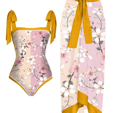 Amazon 2023 European and American New Fixed Edition Printed Two-Piece One-Piece Swimsuit Conservative Covered Hip Skirt Spot Swimsuit