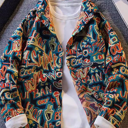 Vintage Ethnic Style Woven Jacket Men's Autumn Jacket Men's High-end Sense Handsome Lapel Shirt Home Figure# XXF035