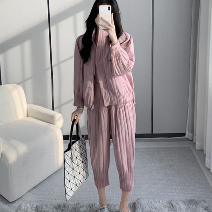 Winter cotton-padded clothes cotton-padded jacket suit women's fashion upscale women's clothing Miyake high-end clothes casual wind wear a complete set