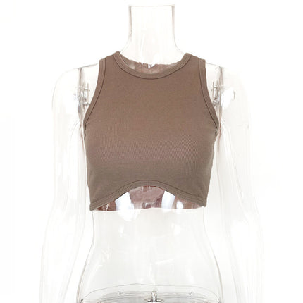 2023 Summer European and American Cross-border Fashion ins Sexy Vest Navel High Waist Sleeveless Top for Women