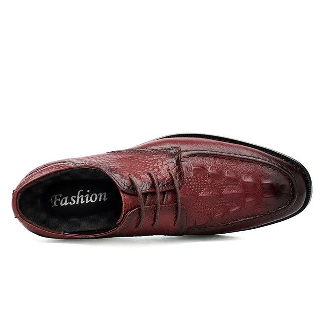 Men's Hollow-out Leather Shoes Spring and Summer Low-top Leather Embossed Crocodile Pattern Craft Face Casual Shoes Wooden Base Single Men's Shoes