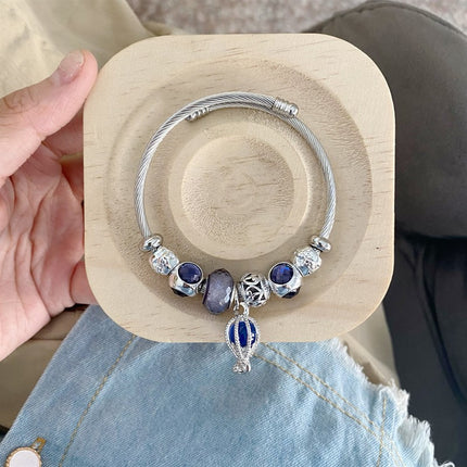 Korean Style Mori Pink Glass Bead Bracelet for Women, Niche Light Luxury Retro Hot Air Balloon Pendant DIY Bracelet