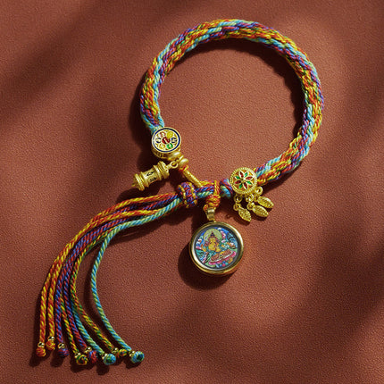 Thangka Xizang Hand Rope Hand-woven Ethnic Style Bracelet Five-way God of Wealth Green Mother Wen Zhu Thangka Bracelet