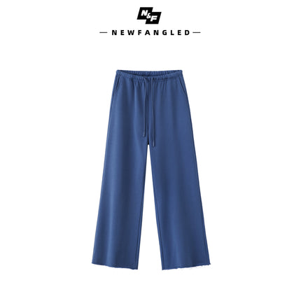 2025 Autumn Lazy Curly Edge Relaxed Casual Pants Women's New Elastic High Waist Drawstring Straight-Leg Pants Loose Trousers