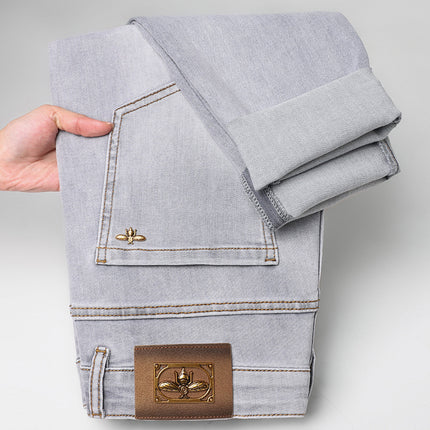 High-end European Spring and Summer New light gray Slim-fit Stretch Casual Trousers All-match Slim-fit Men's Jeans