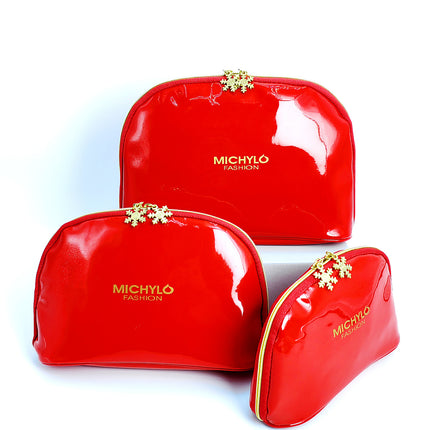 High-grade mirror leather semi-circular cosmetic bag travel storage bag wedding bride bag large, medium and small three-piece bag