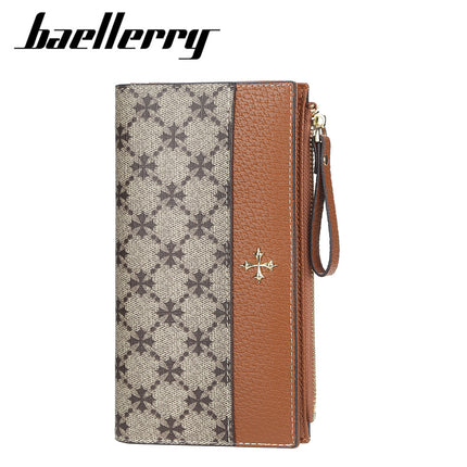 BAELLERRY Women's Long Wallet European and American Vintage Multi-Card Clutch Bag Patchwork Printed Zipper Card Bag for Women