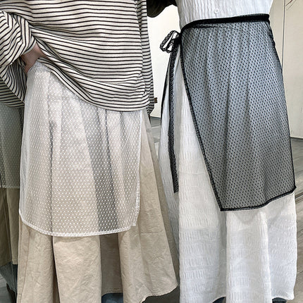 Lace half-length gauze skirt veil headscarf women's all-matching Korean style stacked apron one-piece fart skirt fart curtain cover skirt for four seasons