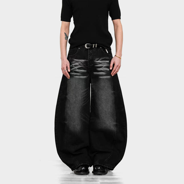American Retro Washed Whiskered Wide-Leg Scimitar Jeans for Men and Women, Floor-Length Slimming Cleanfit Jeans