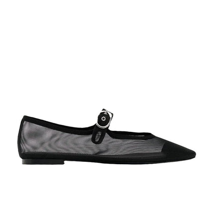 2024 Summer New Women's Shoes Black Fashion Mesh Mary Jane Shoes Flat Light Casual Ballet Shoes Trbottomy