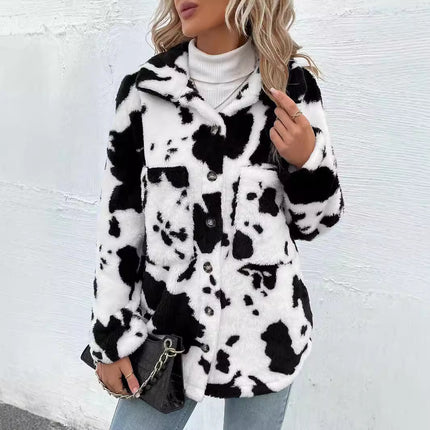 Cross-border Europe and the United States hot double-sided plush cow pattern pocket jacket jacket ~ AliExpress independent station hot