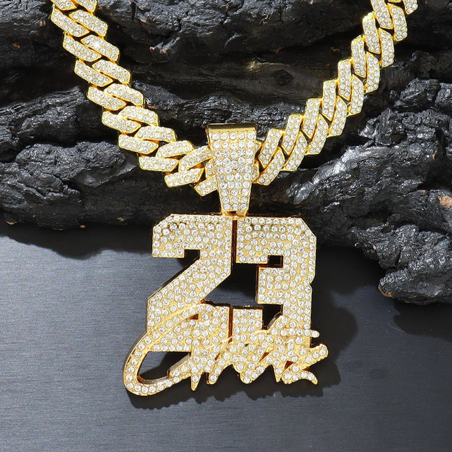 European and American Hip Hop Rap Full Diamond Numeric Alphabet No.23 Pendant Necklace Diamond Cuban Chain Chain Clavicle Chain