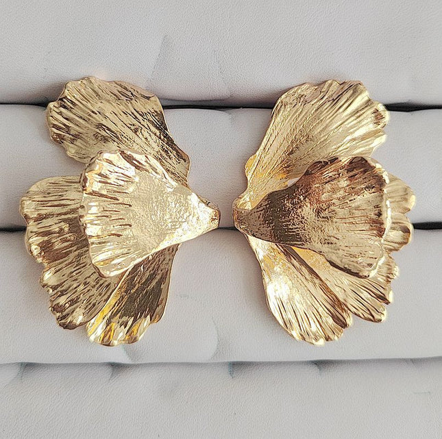 ZA Retro Light Luxury Style Gold Leaf Exaggerated Design Sense Multi-layer Flower Leaf Ginkgo Leaf Advanced Sense Personalized Earrings