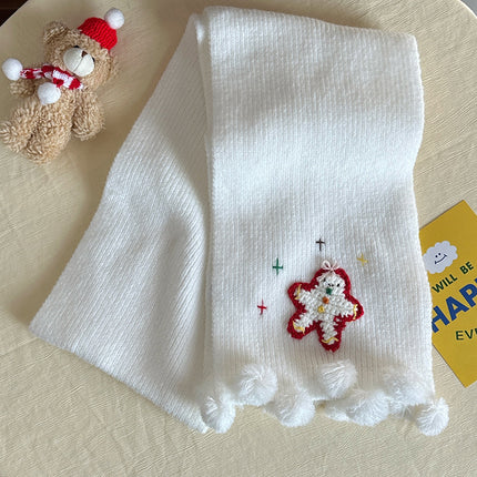 Falling Pool Knitting ~ Cute Christmas Snowman Fur Ball Knitted Scarf Women's Winter Warm All-match Japanese Scarf Student