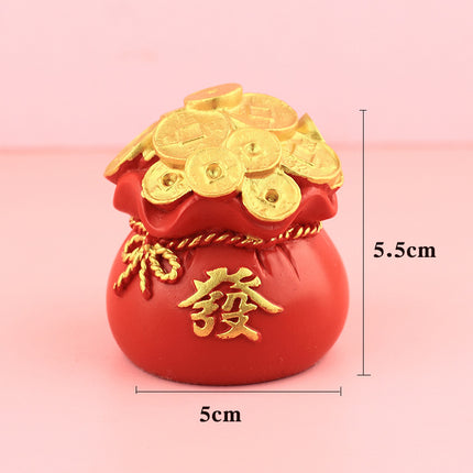 New Chinese-Style Festive Fortune Tree Resin Ornament for Office Desk, with Ingot and Lucky Bag, New Year Gift, Treasure Bowl