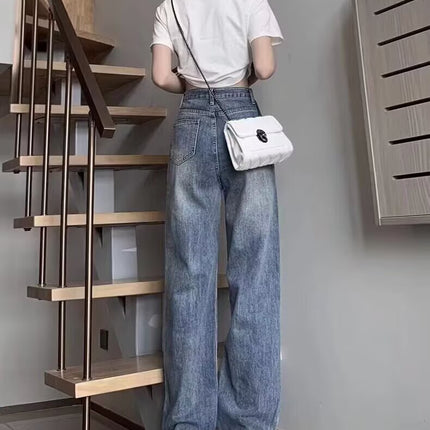 Vintage Wide-Leg Jeans for Women 2025 Spring New High-Waisted Slimming Loose Drape Floor-Length Straight Pants Trendy