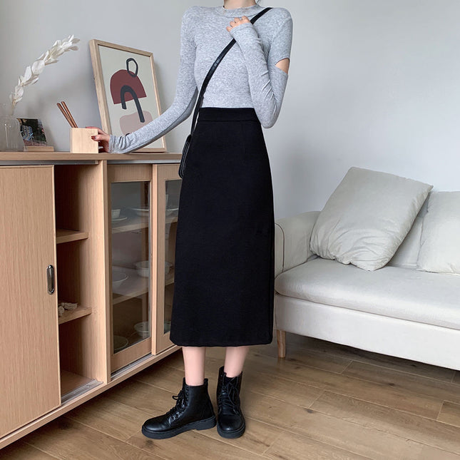 New high waist slimming A hip skirt 20 skirt women split 23 words plus size woolen autumn and winter chubby girl mid-length