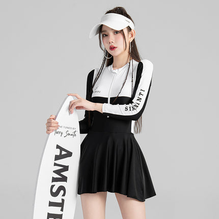 New Long-sleeved Swimsuit Women's Belly-covered Slim-fit Swimsuit Conservative Student Diving Suit Long-sleeved Swimsuit Sport Swimsuit