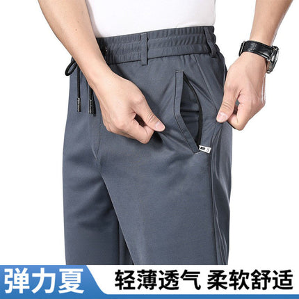 Autumn and Winter fleece-lined Casual Pants Straight Elastic Waist Stretch Pants Men's Thickened Business Men's Pants Elastic Waist Warm Pants