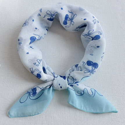 Hanging Card Gift Small Square Scarf for Women, Cotton Blend New Printed Sweet Fashionable Neck Scarf, Soft