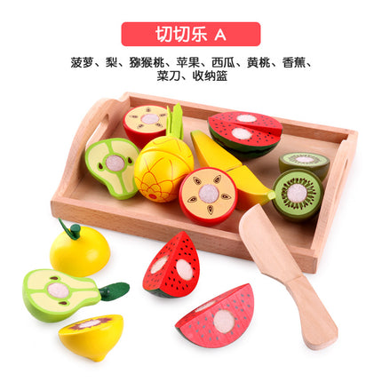 Wooden Children's Play-house Simulation Fruit and Vegetable Cutting Music Baby Kitchen Cutting Watch Game Vegetable in stock