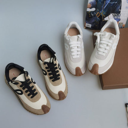 Non-standard retro German training shoes thick-soled sports casual shoes new color matching lace-up argan shoes all-match leather white shoes