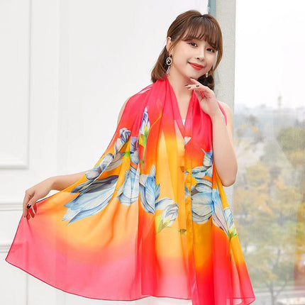Seaside Sunscreen Silk Scarf Imitation Silk Scarf Spring and Summer Joker High-grade Printed Beach Scarf Silk Scarf Shawl Wholesale