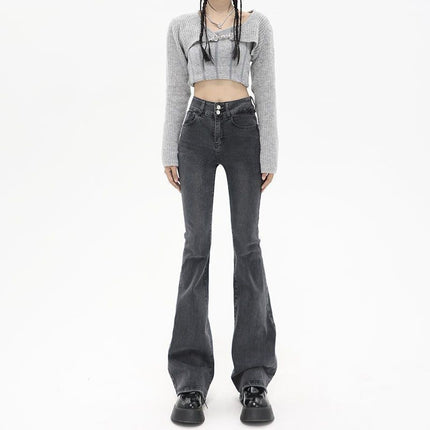 Cement Ash Weakly Lamar Jeans Women's Trendy All-match New High Waist Slimming Slim-fit Horseshoe Trumpet Pants