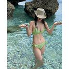 New green plaid bikini / M