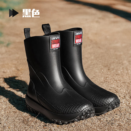 Cross-Border Men's Mid-Calf Outer Rain Boots Thickened Non-Slip Particle Sole Rain Boots Fishing Shoes Rubber Shoes Waterproof Car Wash Shoes