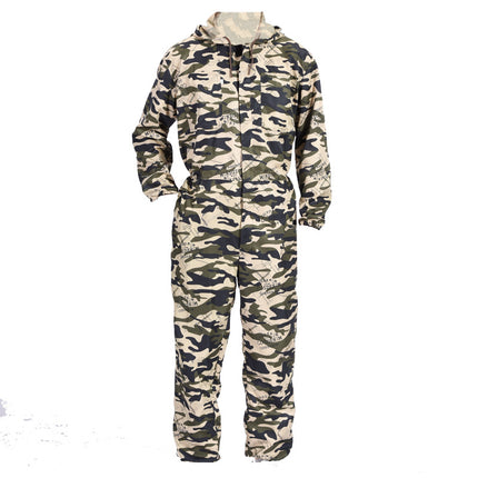 Camouflage One-Piece Work Clothes for Men, Breathable Dust-Proof Labor Protection Clothing with Hood, Spray Paint Polishing, Stain-Resistant Work Clothes, Thin and Wear-Resistant