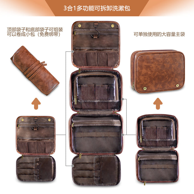 2024 new men's business pu wash bag large capacity High sense storage partition waterproof cosmetic bag storage bag