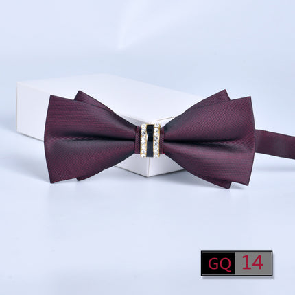 Bow tie men's formal business wine red monochrome plain diamond double flat groom wedding festive new style