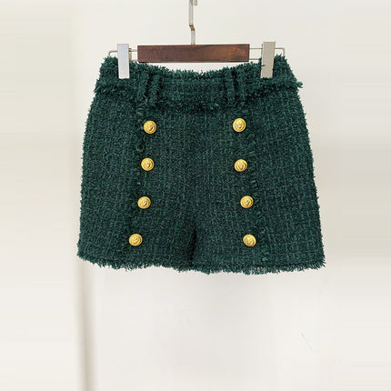In Stock 2026 Autumn and Winter New European and American High-End Fabric Fringed Tweed Slim-Fit Blazer Dark Green