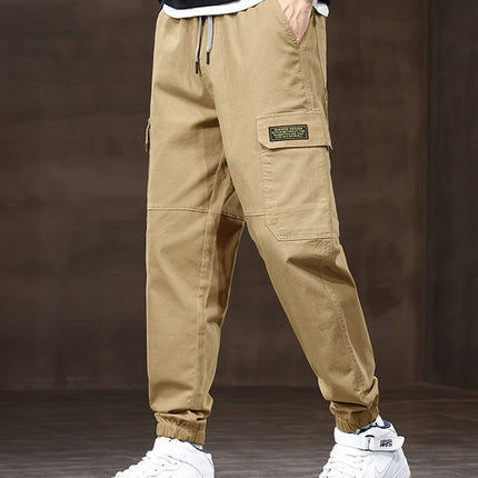 Autumn thick men's loose drawstring multi-pocket overalls fashion brand cotton leggings casual pants in stock