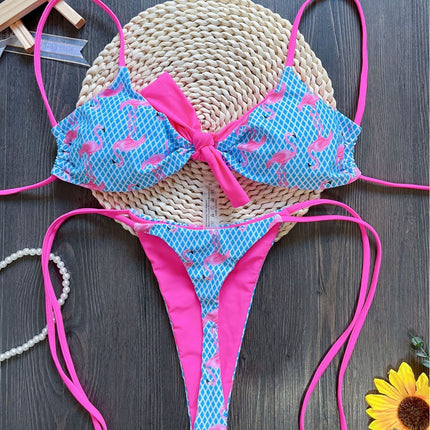 Sexy Mesh Flamingo Print Swimsuit Women Bikini