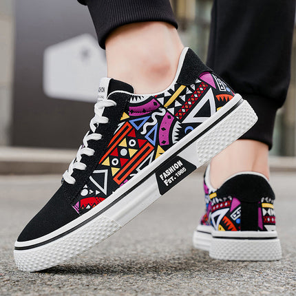 Spring and Summer Graffiti Personality Trendy Versatile Canvas Shoes Korean Style Sports Trendy Student Casual Breathable Sneakers