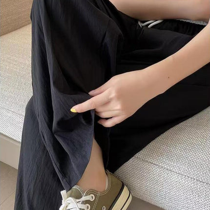 Summer New Casual Wide-Leg Pants for Women, High-Waisted, Loose, Lazy, Casual, Fashionable, Sporty, Straight-Leg Floor-Length Trousers