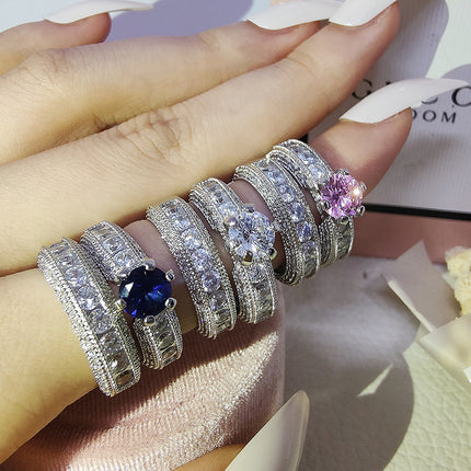 Jewelry by weight skin wish European and American luxury round gemstone full diamond multi-color combination ring ladies r4428