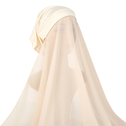 Monochrome Pearl Chiffon Shawl and Hat Set for Women, Including a Scarf, Tube Hat, and Long Scarf in Ethnic Style, Versatile