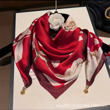 2024 New Magnetic Buckle Silks and Satins Square Scarf Women's Spring and Autum Scarf High-end Decorative Triangle Scarf Neck Protector