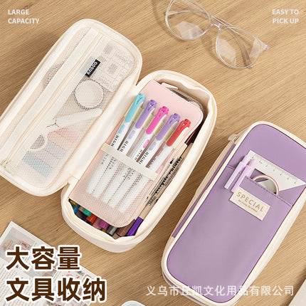 Korean solid color pencil case large capacity student stationery case retractable portable pencil case cross-border in stock generation