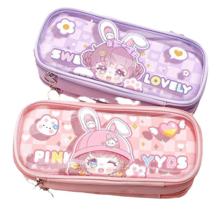 Promotional Classic Foldable Ear Sister Clever Sister Large Capacity Multi-Layer Sweet Style Girl Pom-Pom Lace Pain Pen Bag