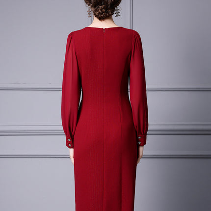 Zhilike Red Irregular Bodycon Wrap Dress, High-End Luxury Lace Patchwork Dress That Accentuates the Figure, Spring Collection