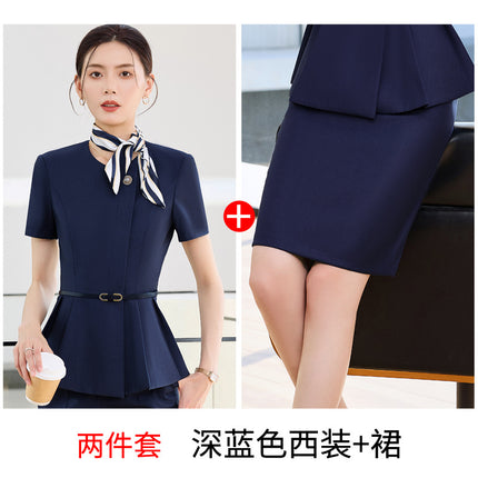 Grey Short-sleeved Suit suit Women's Summer High-end Hotel Front Desk Tooling Elegant Jewelry Store Work Clothes Professional Dress