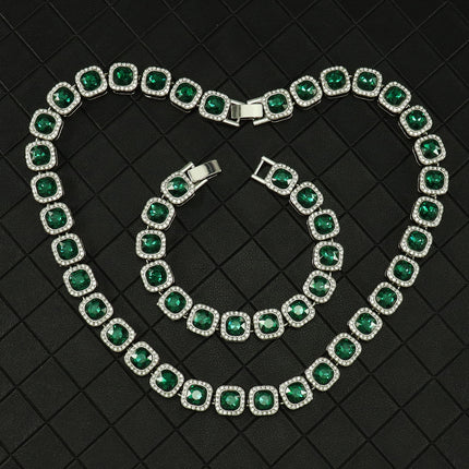 Hip-Hop Style Green Diamond Ice Sugar Cuban Sugar Cube Chain Ice Sugar Necklace Personalized Outfit Light Luxury Cuban Chain Clavicle Chain Neck Chain