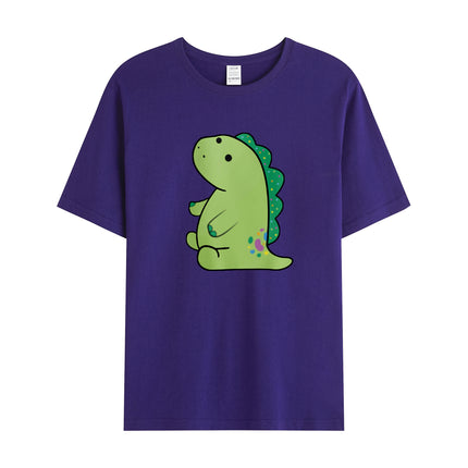 Cross-Border Summer New Product Cartoon Dinosaur Pattern Men's Cotton Loose Combed Cotton Pullover Round Neck Short Sleeves