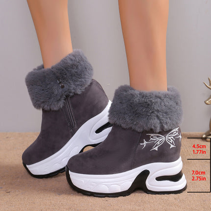 Women's Snow Boots 2024 Winter Suede Short Boots with Fleece Lining, Warm and Height-Increasing Cotton Boots, Trendy Dropshipping, Height-Enhancing and Slimming